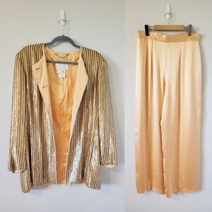 RARE Orange/Gold Vintage Escada Couture Sequin Silk Jacket and Pants